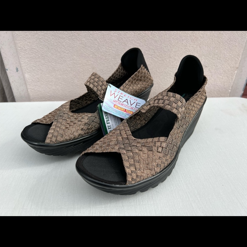 Skechers Stretch Weave Comfort Wedge Shoes Open Toe Size 10